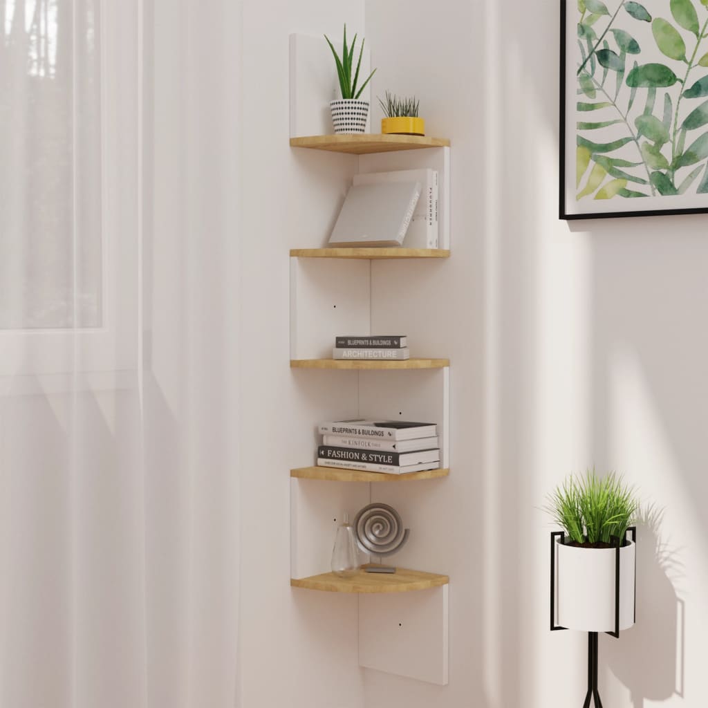 Hoekwandschap 19x19x123 cm bewerkt hout wit en sonoma eiken is nu te koop bij PeponiXL, paradijselijk wonen!