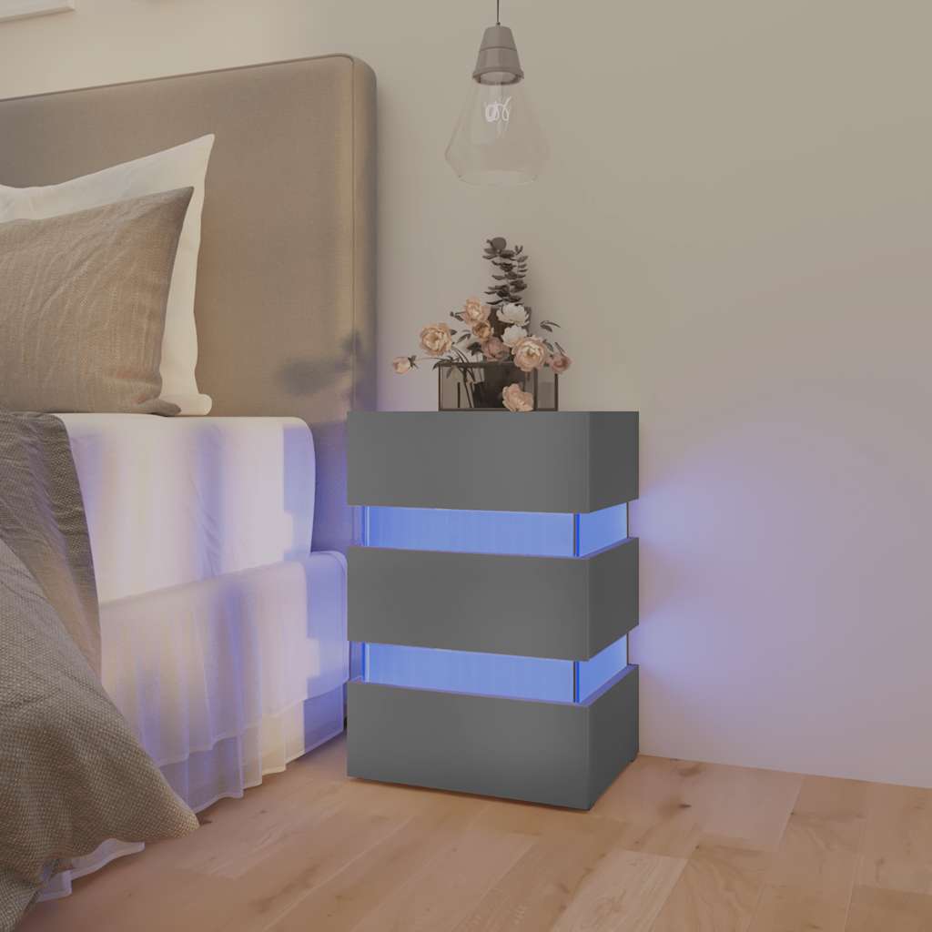 326846 vidaXL Nachtkastje LED 45x35x67 cm bewerkt hout grijs is nu te koop bij PeponiXL, paradijselijk wonen!