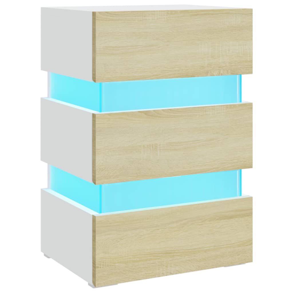 326846 vidaXL Nachtkastje LED 45x35x67 cm bewerkt hout wit is nu te koop bij PeponiXL, paradijselijk wonen!