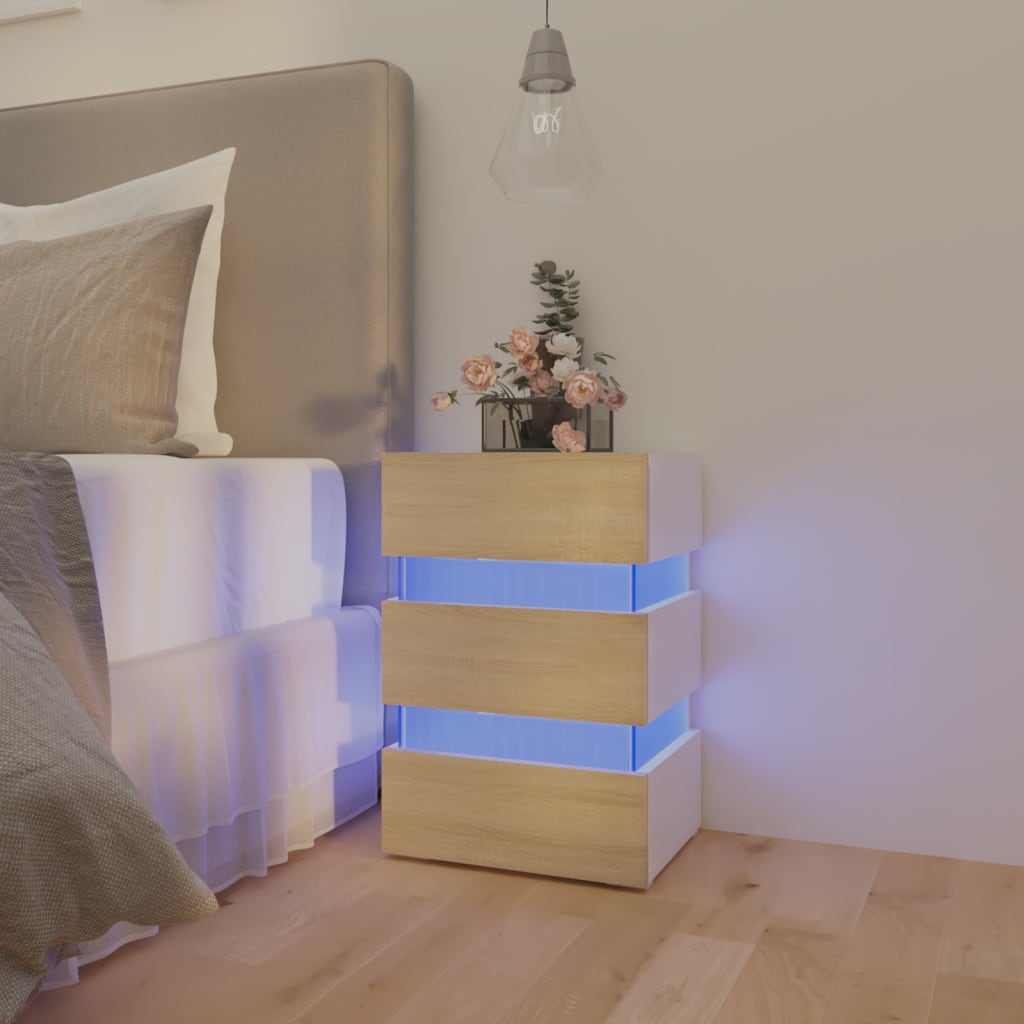 326846 vidaXL Nachtkastje LED 45x35x67 cm bewerkt hout wit is nu te koop bij PeponiXL, paradijselijk wonen!