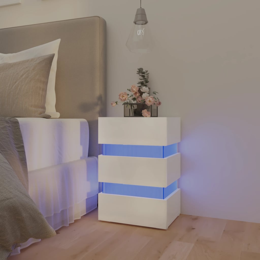 326846 vidaXL Nachtkastje LED 45x35x67 cm bewerkt hout hoogglans wit is nu te koop bij PeponiXL, paradijselijk wonen!