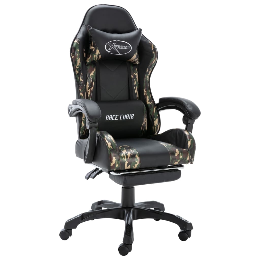 Racestoel met voetensteun kunstleer zwart en camouflage is nu te koop bij PeponiXL, paradijselijk wonen!