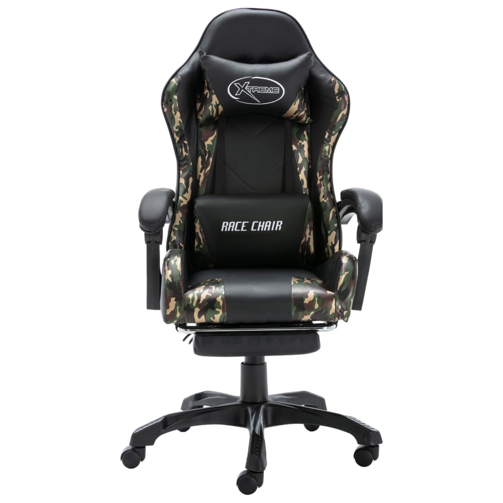 Racestoel met voetensteun kunstleer zwart en camouflage is nu te koop bij PeponiXL, paradijselijk wonen!
