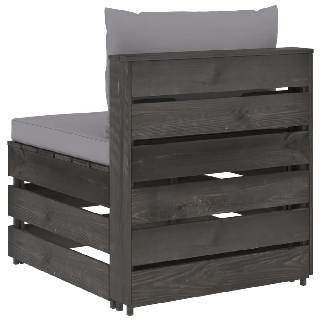 Middenbank sectioneel met kussens grijs geïmpregneerd hout is nu te koop bij PeponiXL, paradijselijk wonen!