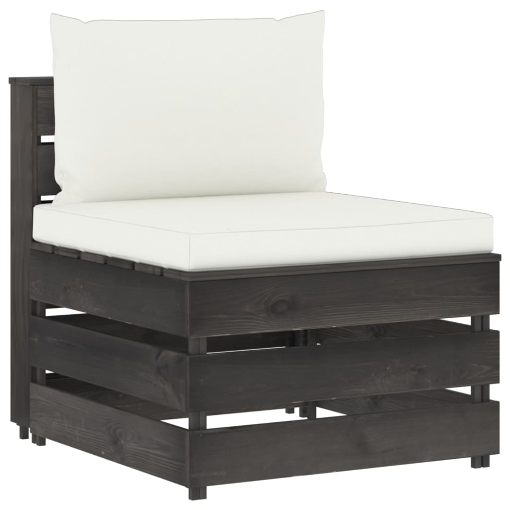 Middenbank sectioneel met kussens grijs geïmpregneerd hout is nu te koop bij PeponiXL, paradijselijk wonen!