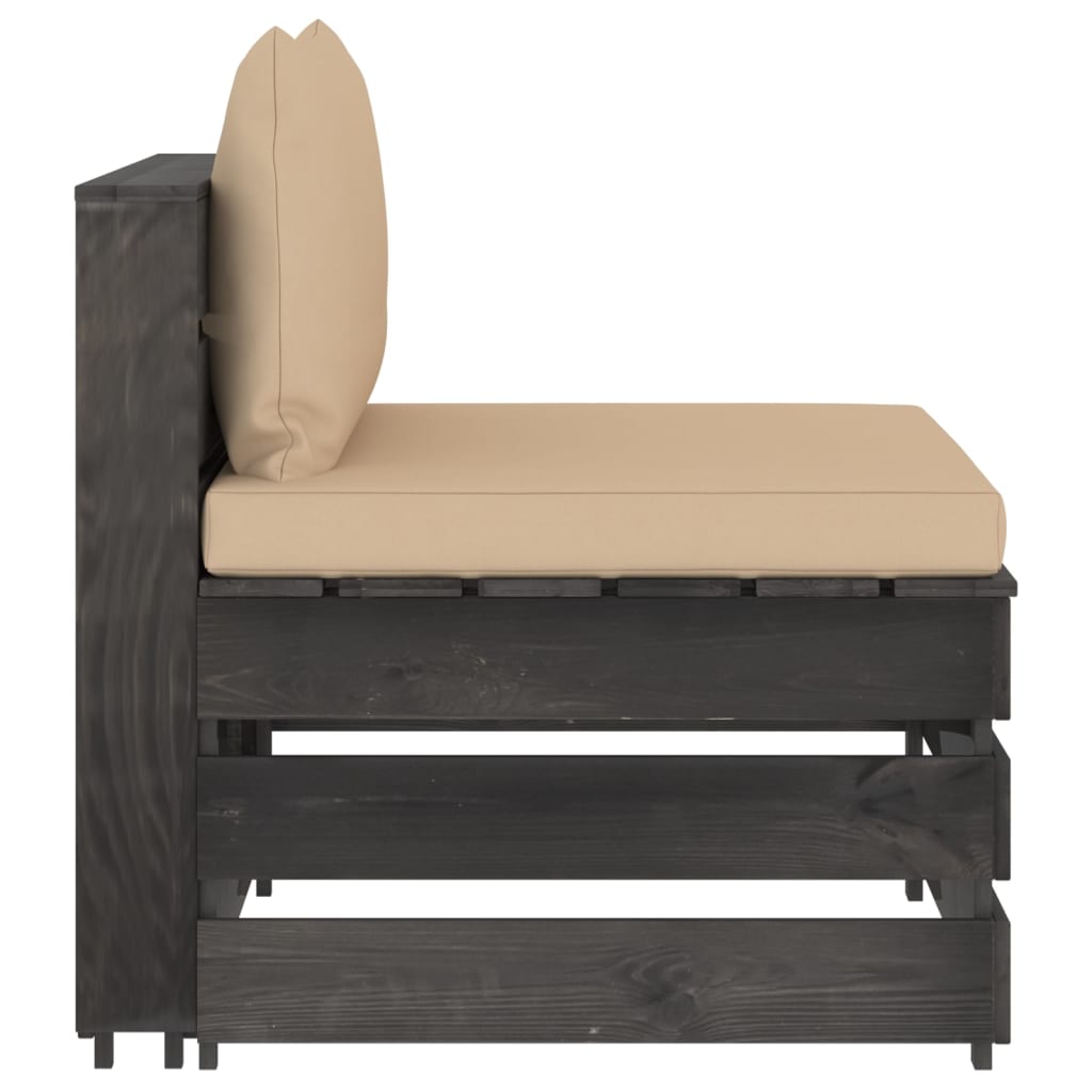 Middenbank sectioneel met kussens grijs geïmpregneerd hout is nu te koop bij PeponiXL, paradijselijk wonen!