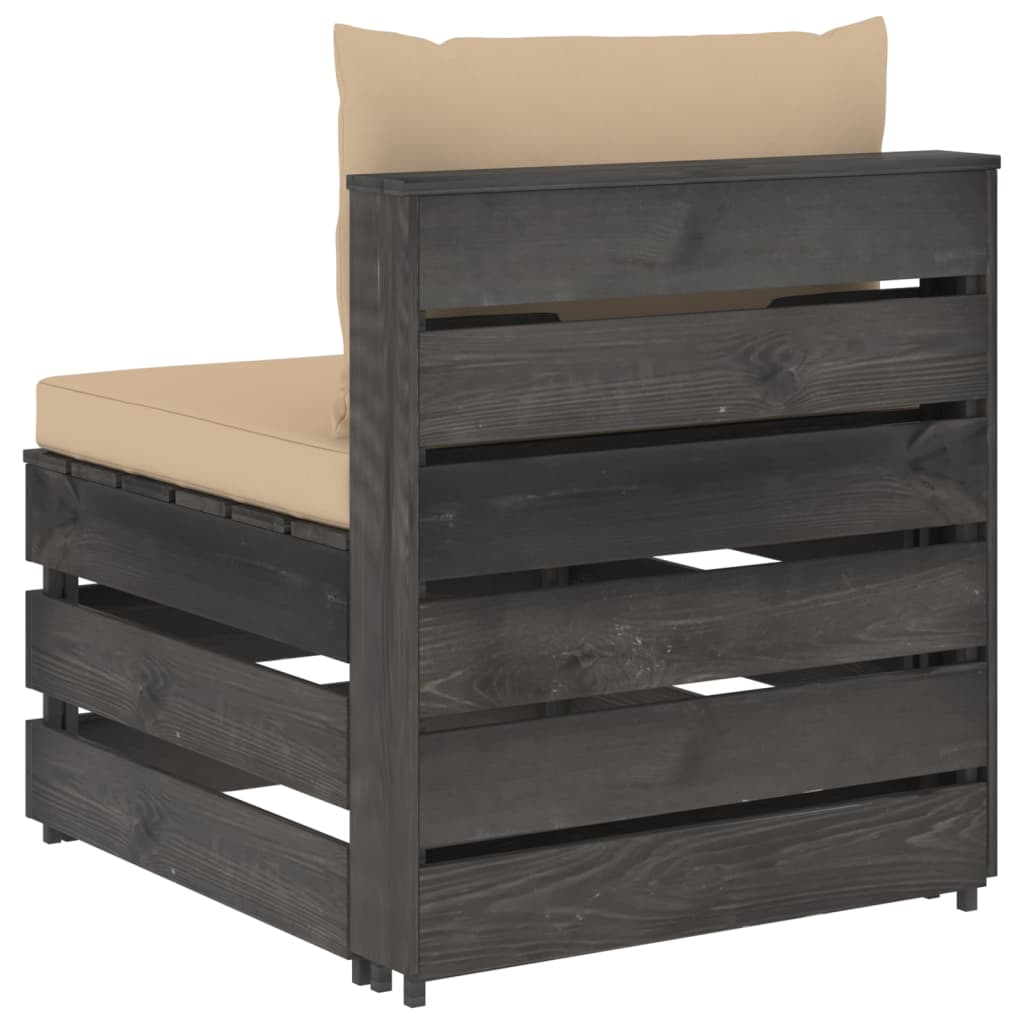 Middenbank sectioneel met kussens grijs geïmpregneerd hout is nu te koop bij PeponiXL, paradijselijk wonen!