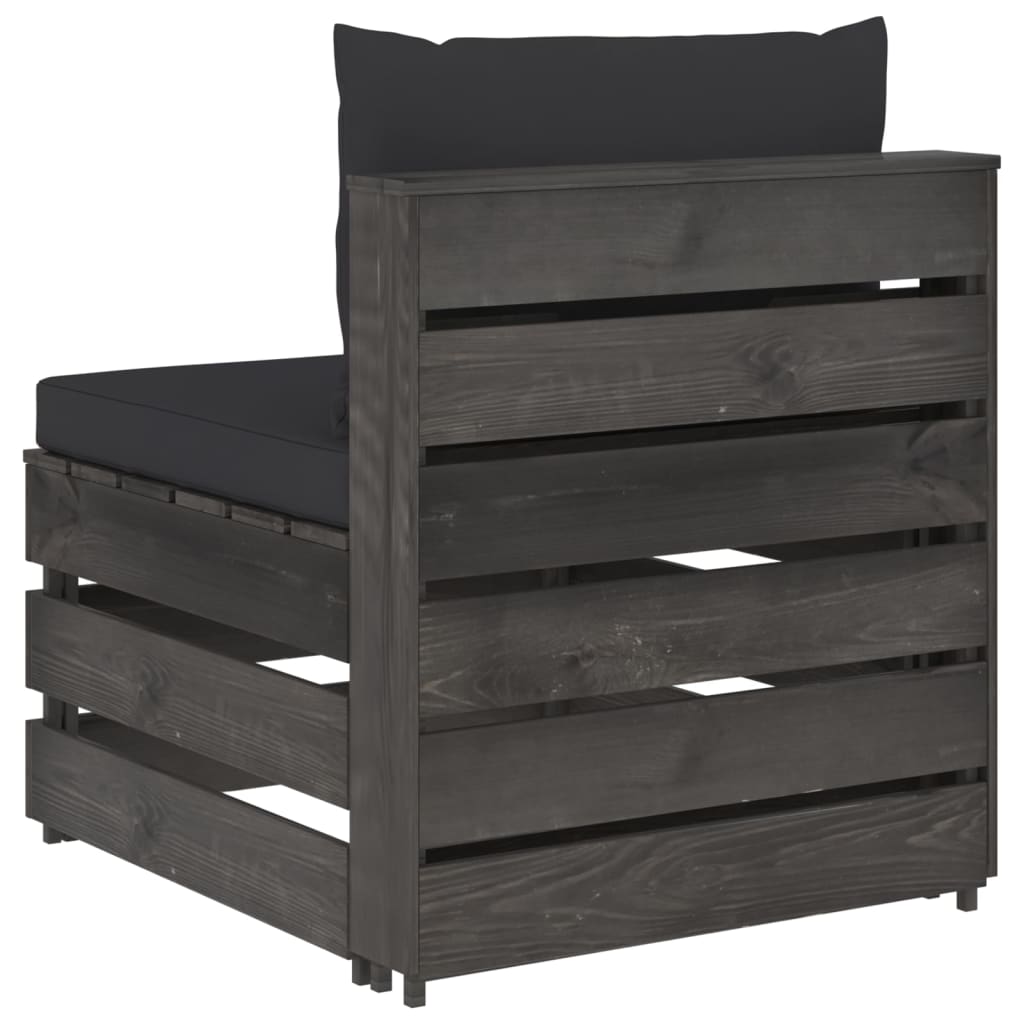 Middenbank sectioneel met kussens grijs geïmpregneerd hout is nu te koop bij PeponiXL, paradijselijk wonen!