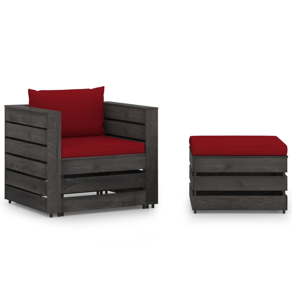 2-delige Loungeset met kussens grijs geïmpregneerd hout is nu te koop bij PeponiXL, paradijselijk wonen!
