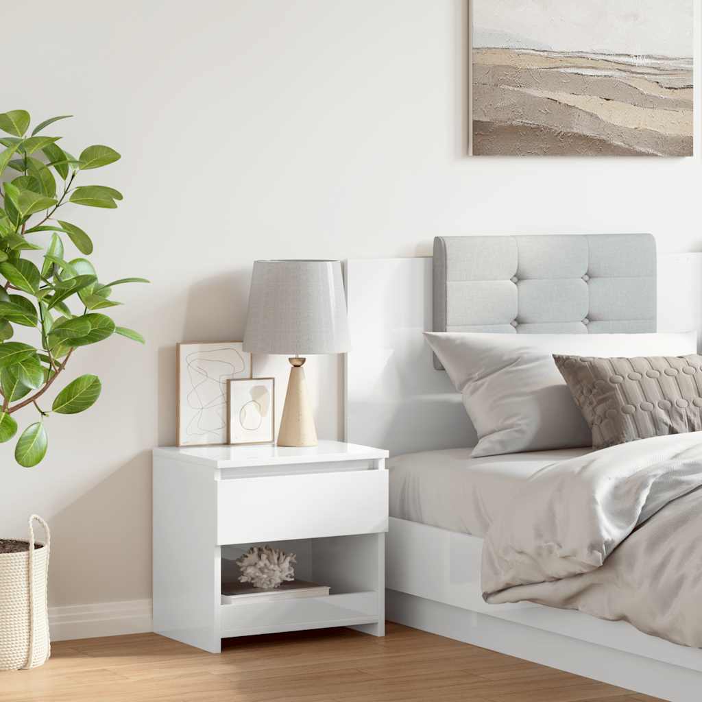 Nachtkastje 40x30x39 cm bewerkt hout hoogglans wit is nu te koop bij PeponiXL, paradijselijk wonen!