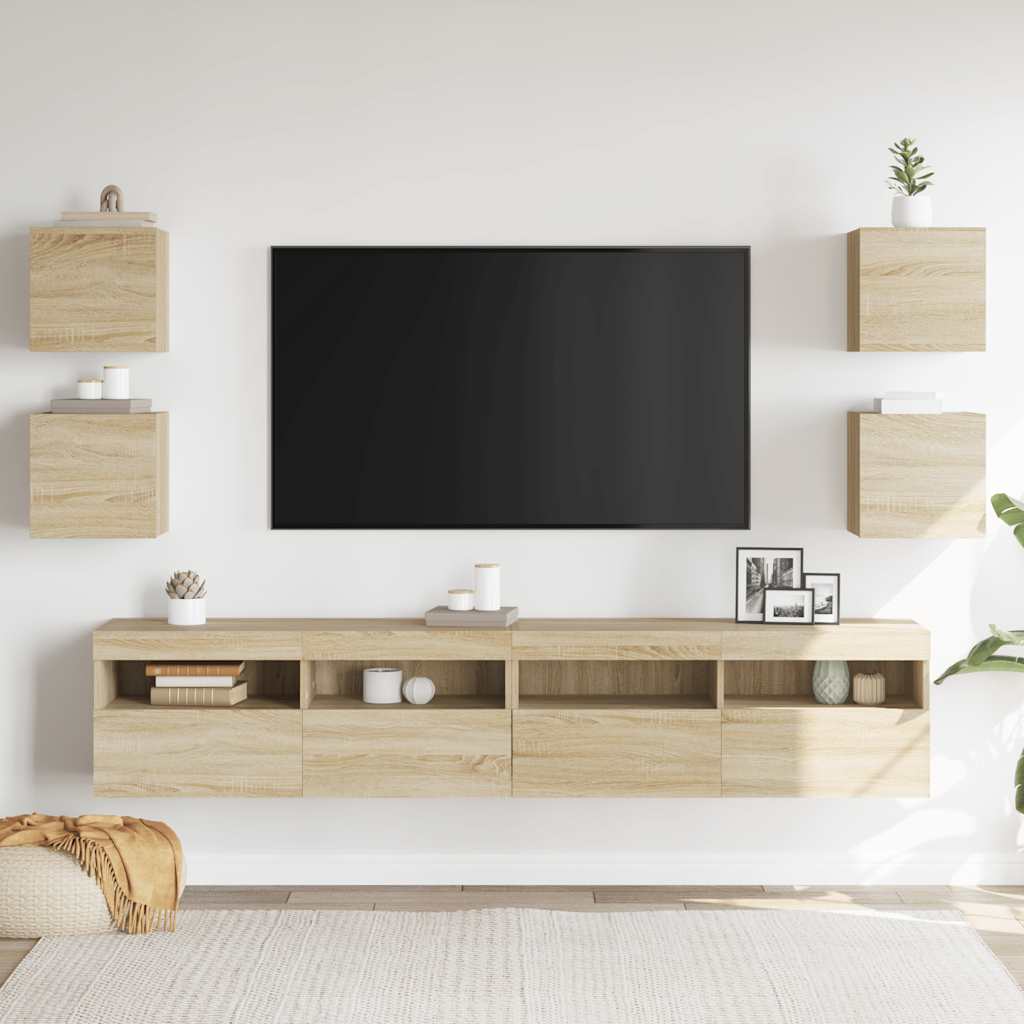 Tv-wandmeubelen 4 st 30,5x30x30 cm sonoma eikenkleurig is nu te koop bij PeponiXL, paradijselijk wonen!