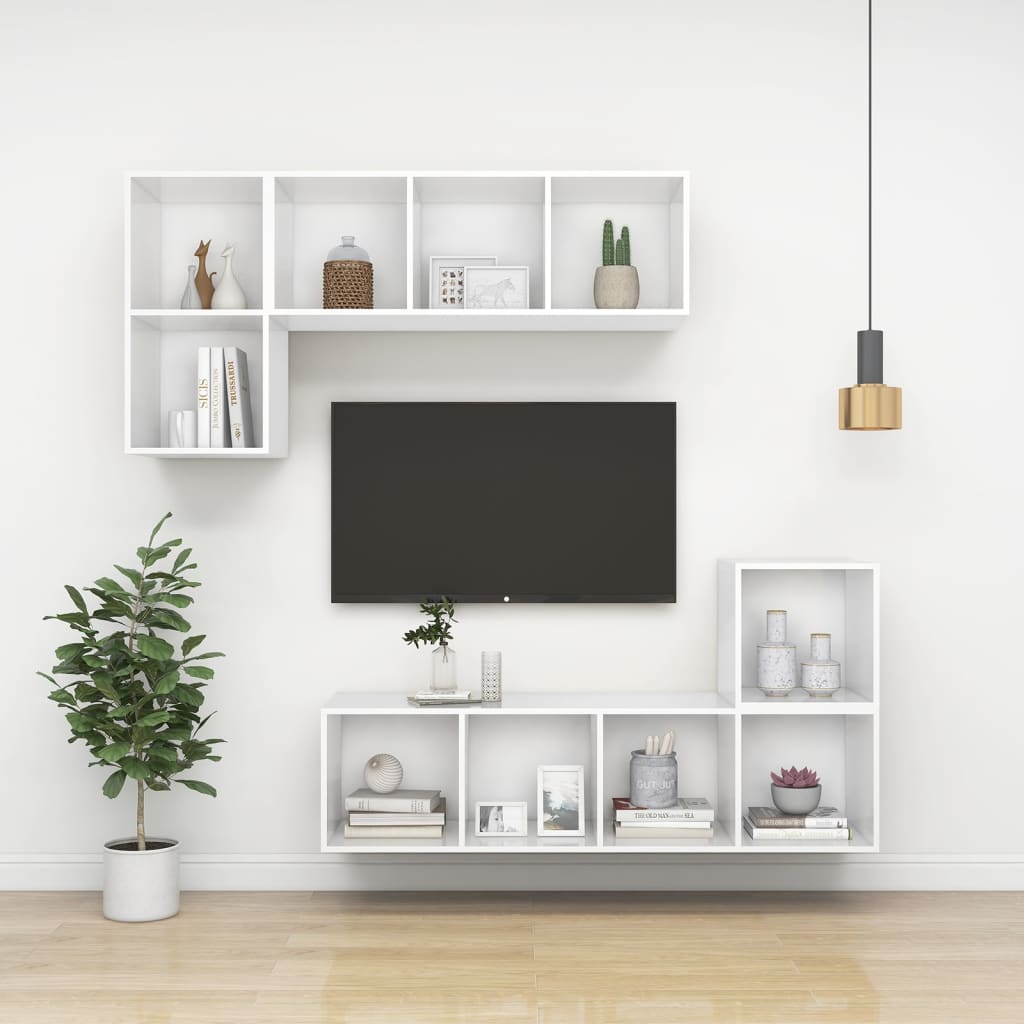 Wandkasten 4 st 37x37x37 cm bewerkt hout wit is nu te koop bij PeponiXL, paradijselijk wonen!