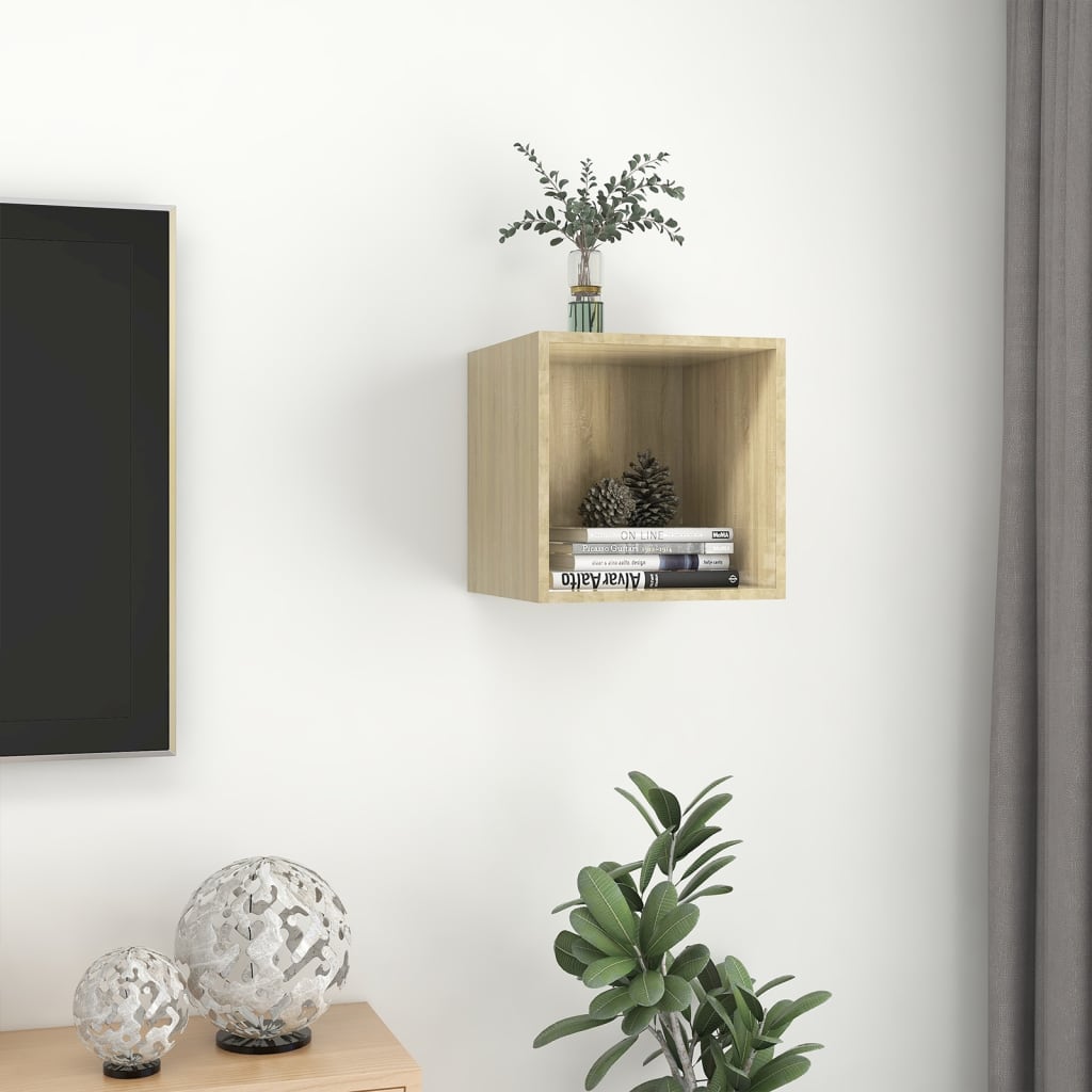 Wandkast 37x37x37 cm bewerkt hout sonoma eikenkleurig is nu te koop bij PeponiXL, paradijselijk wonen!
