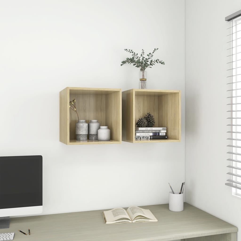 Wandkast 37x37x37 cm bewerkt hout sonoma eikenkleurig is nu te koop bij PeponiXL, paradijselijk wonen!
