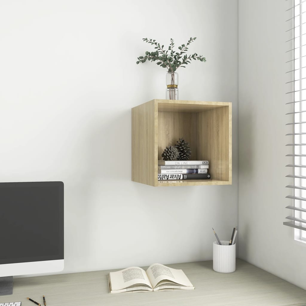 Wandkast 37x37x37 cm bewerkt hout sonoma eikenkleurig is nu te koop bij PeponiXL, paradijselijk wonen!