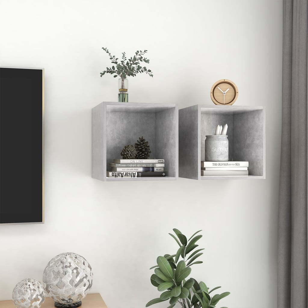 Wandkasten 2 st 37x37x37 cm bewerkt hout betongrijs is nu te koop bij PeponiXL, paradijselijk wonen!