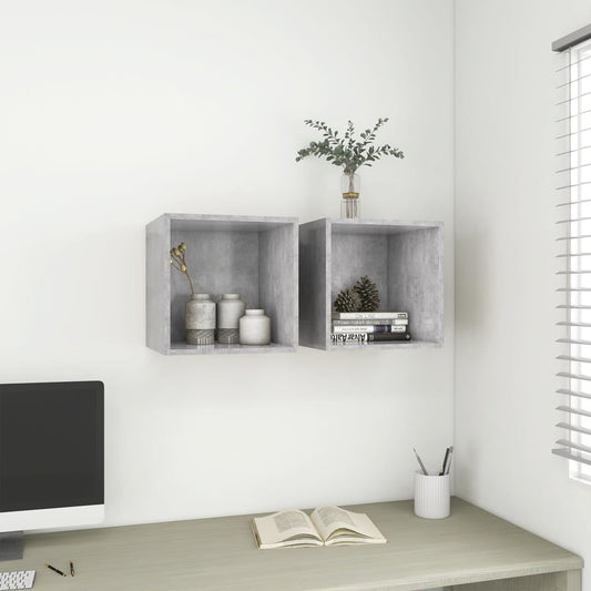 Wandkasten 2 st 37x37x37 cm bewerkt hout betongrijs is nu te koop bij PeponiXL, paradijselijk wonen!