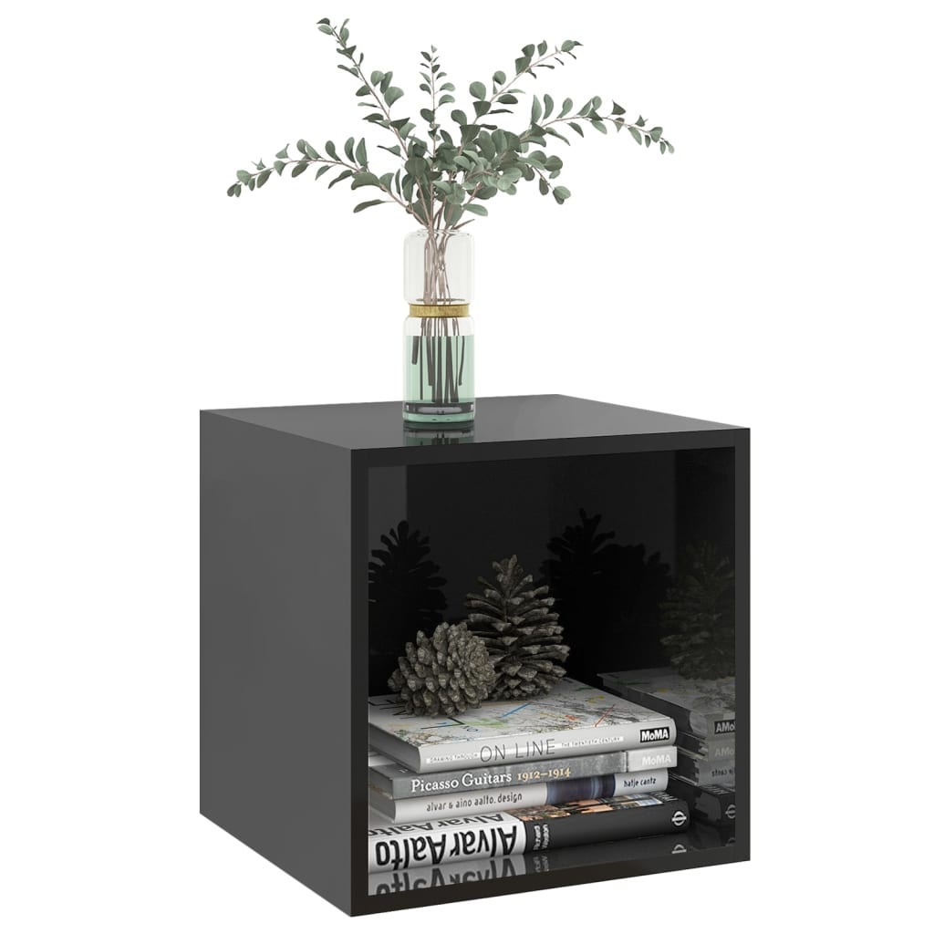 Wandkasten 2 st 37x37x37 cm bewerkt hout hoogglans zwart