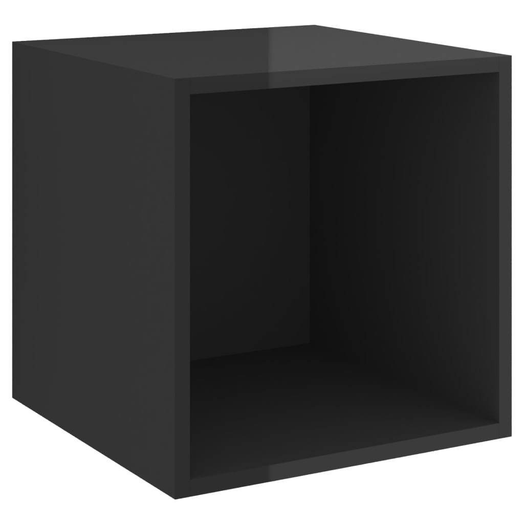 Wandkasten 2 st 37x37x37 cm bewerkt hout hoogglans zwart