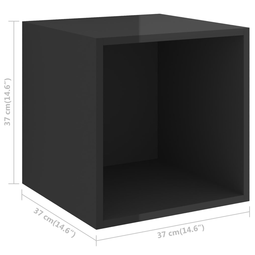 Wandkasten 2 st 37x37x37 cm bewerkt hout hoogglans zwart