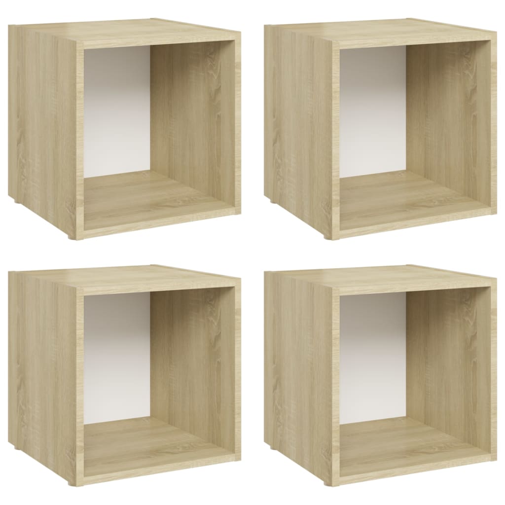 Tv-meubelen 4 st 37x35x37 cm bewerkt hout wit sonoma eikenkleur is nu te koop bij PeponiXL, paradijselijk wonen!