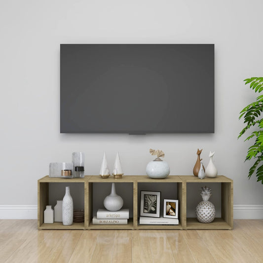 Tv-meubelen 4 st 37x35x37 cm bewerkt hout wit sonoma eikenkleur is nu te koop bij PeponiXL, paradijselijk wonen!