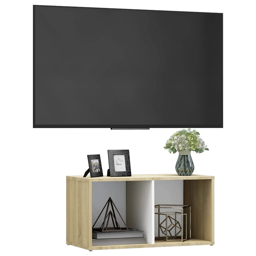 Tv-meubel 72x35x36,5 cm bewerkt hout wit en sonoma eikenkleurig is nu te koop bij PeponiXL, paradijselijk wonen!