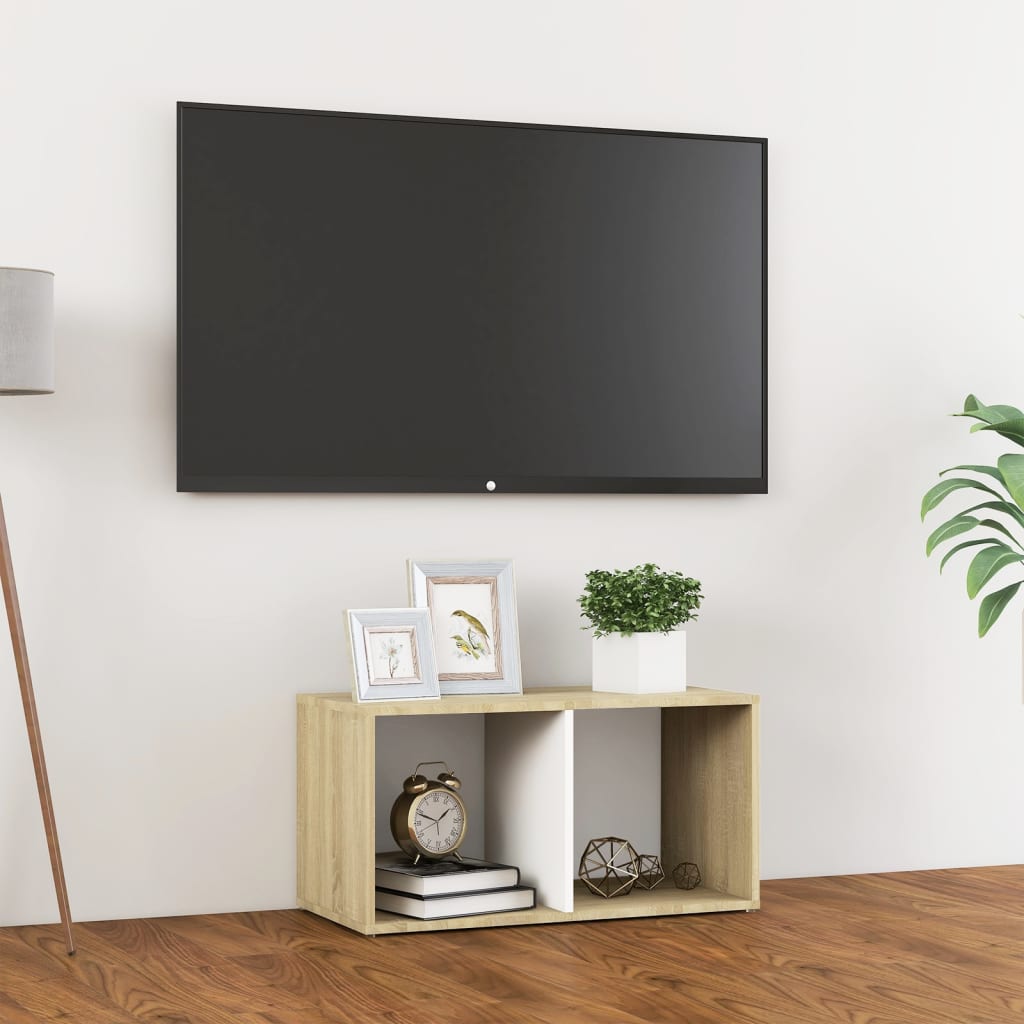 Tv-meubel 72x35x36,5 cm bewerkt hout wit en sonoma eikenkleurig is nu te koop bij PeponiXL, paradijselijk wonen!
