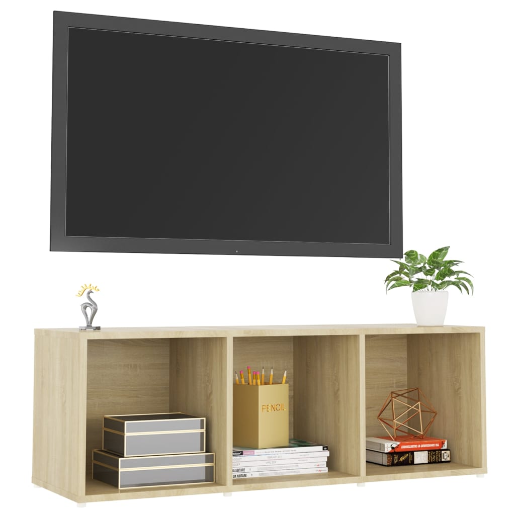 Tv-meubel 107x35x37 cm bewerkt hout sonoma eikenkleurig is nu te koop bij PeponiXL, paradijselijk wonen!