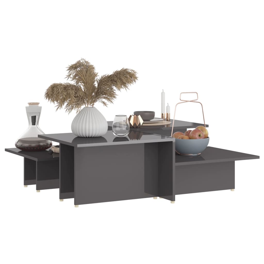 Salontafels 2 st 111,5x50x33 cm bewerkt hout hoogglans grijs is nu te koop bij PeponiXL, paradijselijk wonen!