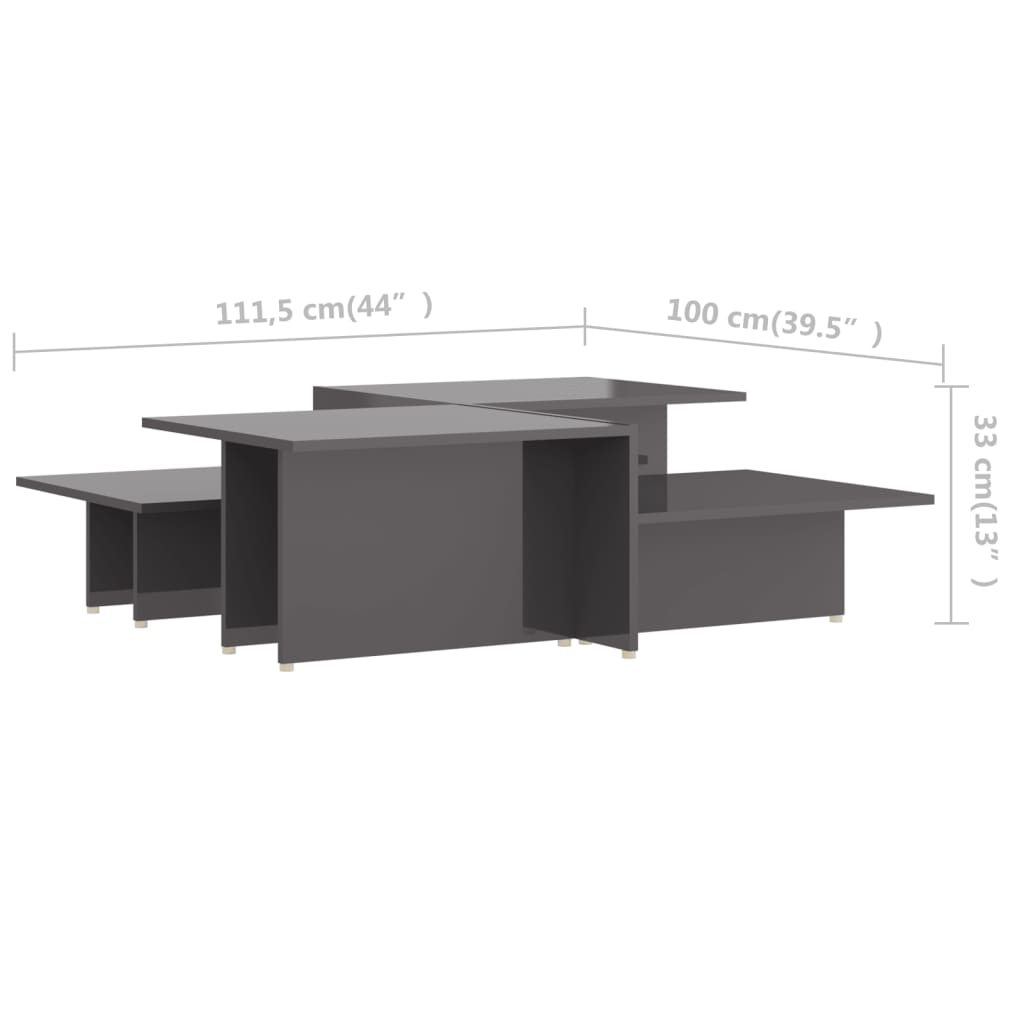Salontafels 2 st 111,5x50x33 cm bewerkt hout hoogglans grijs is nu te koop bij PeponiXL, paradijselijk wonen!