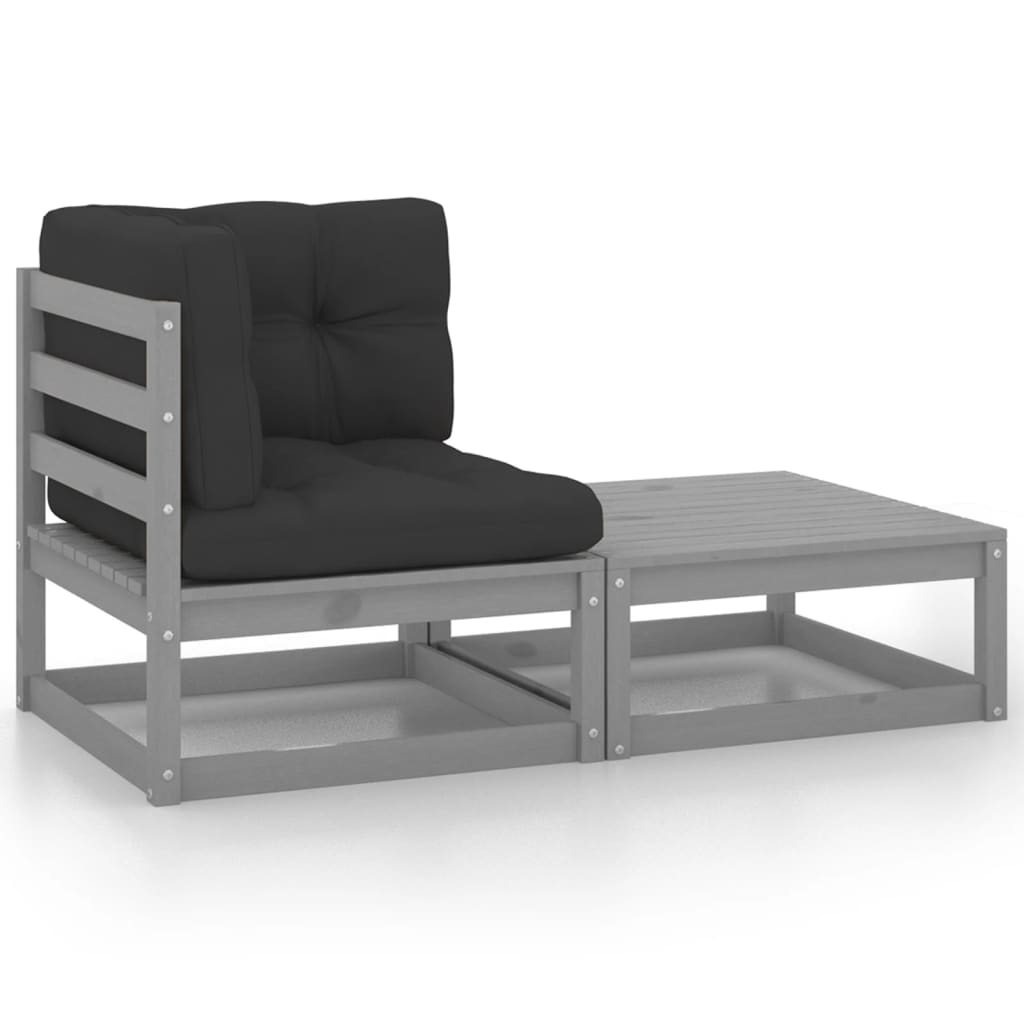 2-delige Loungeset met kussens massief grenenhout grijs is nu te koop bij PeponiXL, paradijselijk wonen!