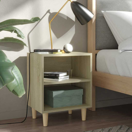 Nachtkastje met houten poten 40x30x50 cm sonoma eikenkleurig is nu te koop bij PeponiXL, paradijselijk wonen!
