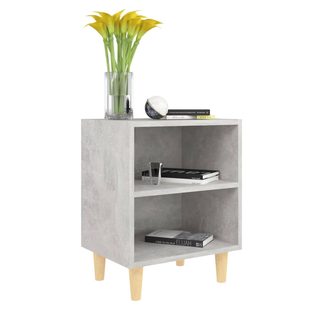Nachtkastje met massief houten poten 40x30x50 cm betongrijs is nu te koop bij PeponiXL, paradijselijk wonen!