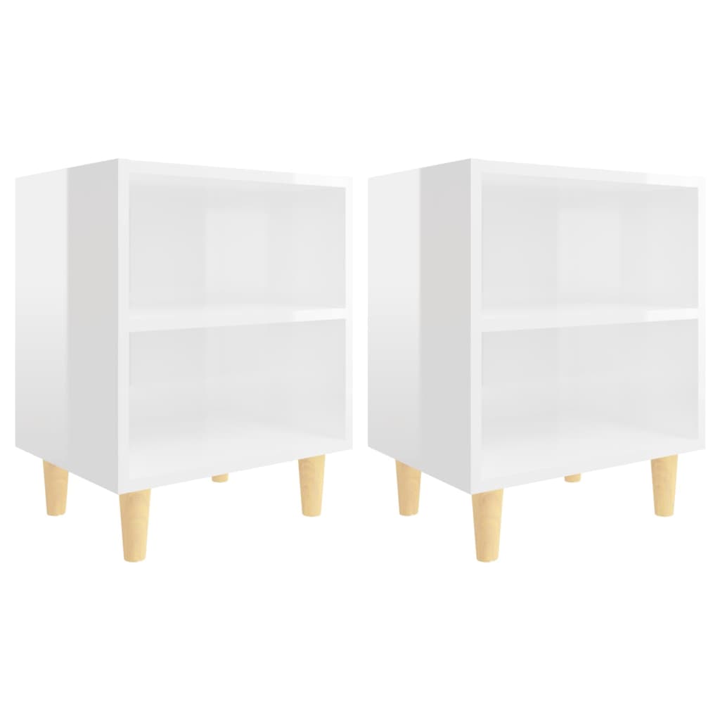 Nachtkastjes 2 st met houten poten 40x30x50 cm hoogglans wit is nu te koop bij PeponiXL, paradijselijk wonen!