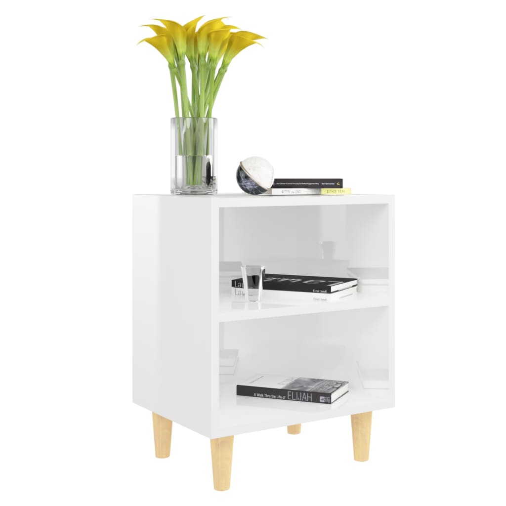 Nachtkastjes 2 st met houten poten 40x30x50 cm hoogglans wit is nu te koop bij PeponiXL, paradijselijk wonen!