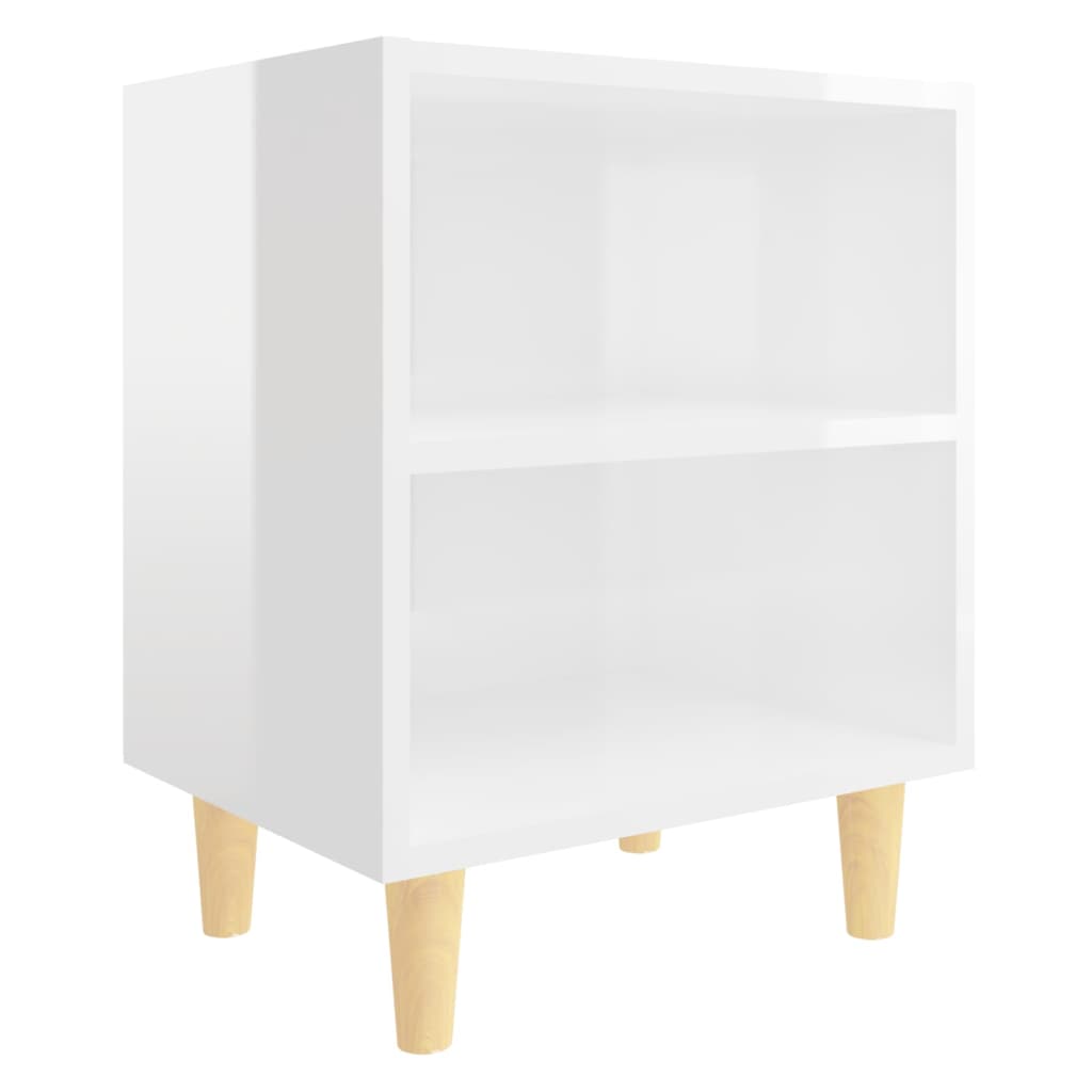 Nachtkastjes 2 st met houten poten 40x30x50 cm hoogglans wit is nu te koop bij PeponiXL, paradijselijk wonen!