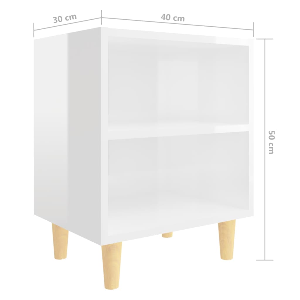 Nachtkastjes 2 st met houten poten 40x30x50 cm hoogglans wit is nu te koop bij PeponiXL, paradijselijk wonen!
