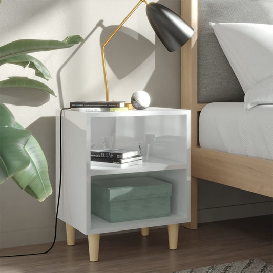 Nachtkastjes 2 st met houten poten 40x30x50 cm hoogglans wit is nu te koop bij PeponiXL, paradijselijk wonen!
