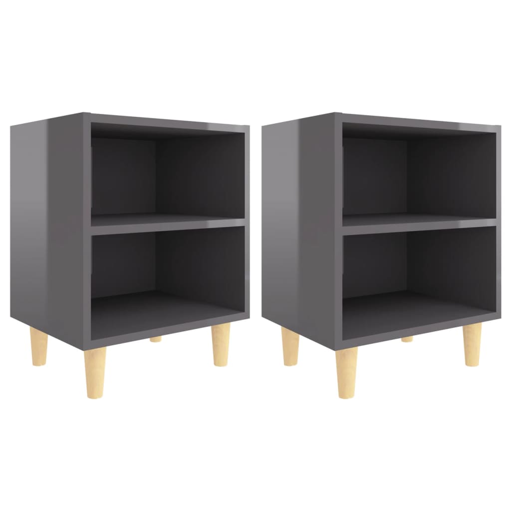 Nachtkastjes 2 st met houten poten 40x30x50 cm hoogglans grijs is nu te koop bij PeponiXL, paradijselijk wonen!