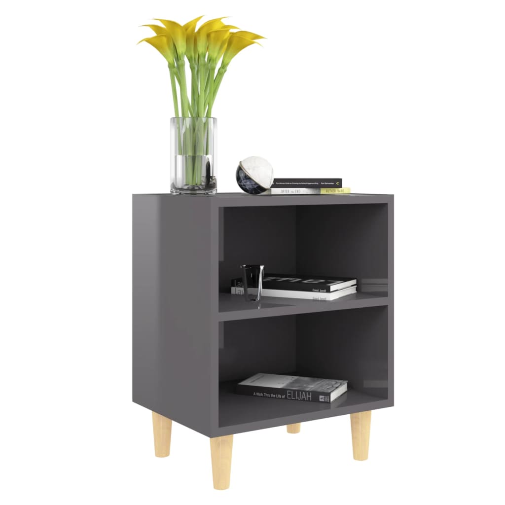 Nachtkastjes 2 st met houten poten 40x30x50 cm hoogglans grijs is nu te koop bij PeponiXL, paradijselijk wonen!