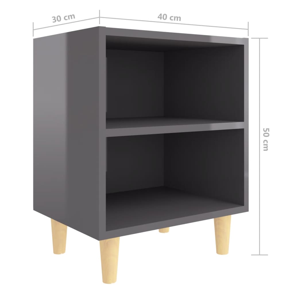 Nachtkastjes 2 st met houten poten 40x30x50 cm hoogglans grijs is nu te koop bij PeponiXL, paradijselijk wonen!