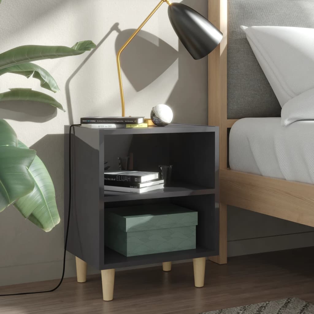 Nachtkastjes 2 st met houten poten 40x30x50 cm hoogglans grijs is nu te koop bij PeponiXL, paradijselijk wonen!