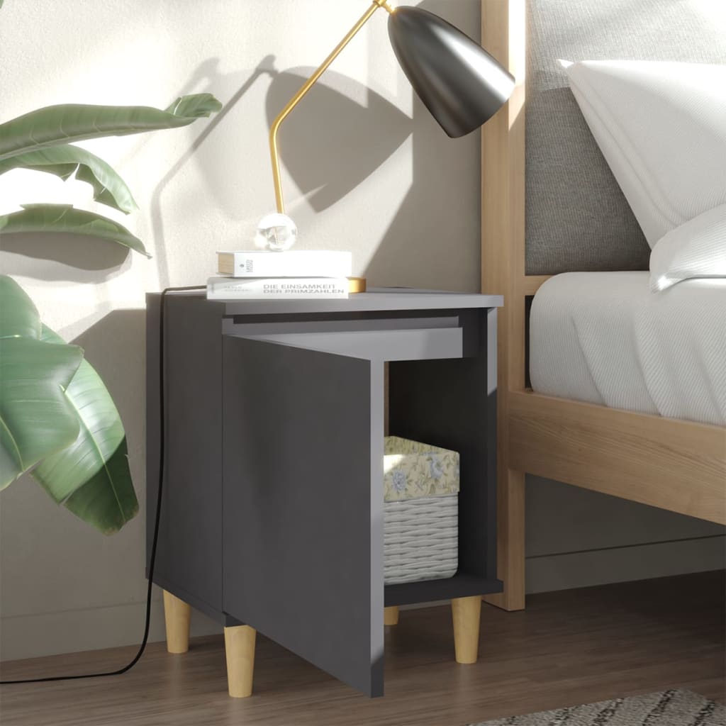 Nachtkastjes 2 st met massief houten poten 40x30x50 cm grijs is nu te koop bij PeponiXL, paradijselijk wonen!