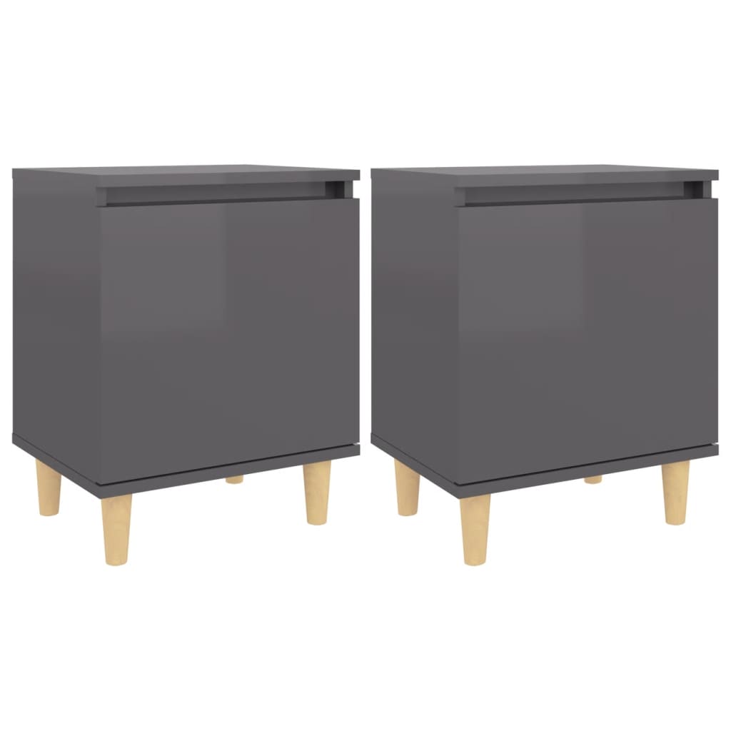 Nachtkastjes 2 st met houten poten 40x30x50 cm hoogglans grijs is nu te koop bij PeponiXL, paradijselijk wonen!