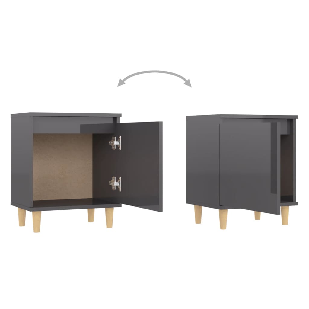 Nachtkastjes 2 st met houten poten 40x30x50 cm hoogglans grijs is nu te koop bij PeponiXL, paradijselijk wonen!