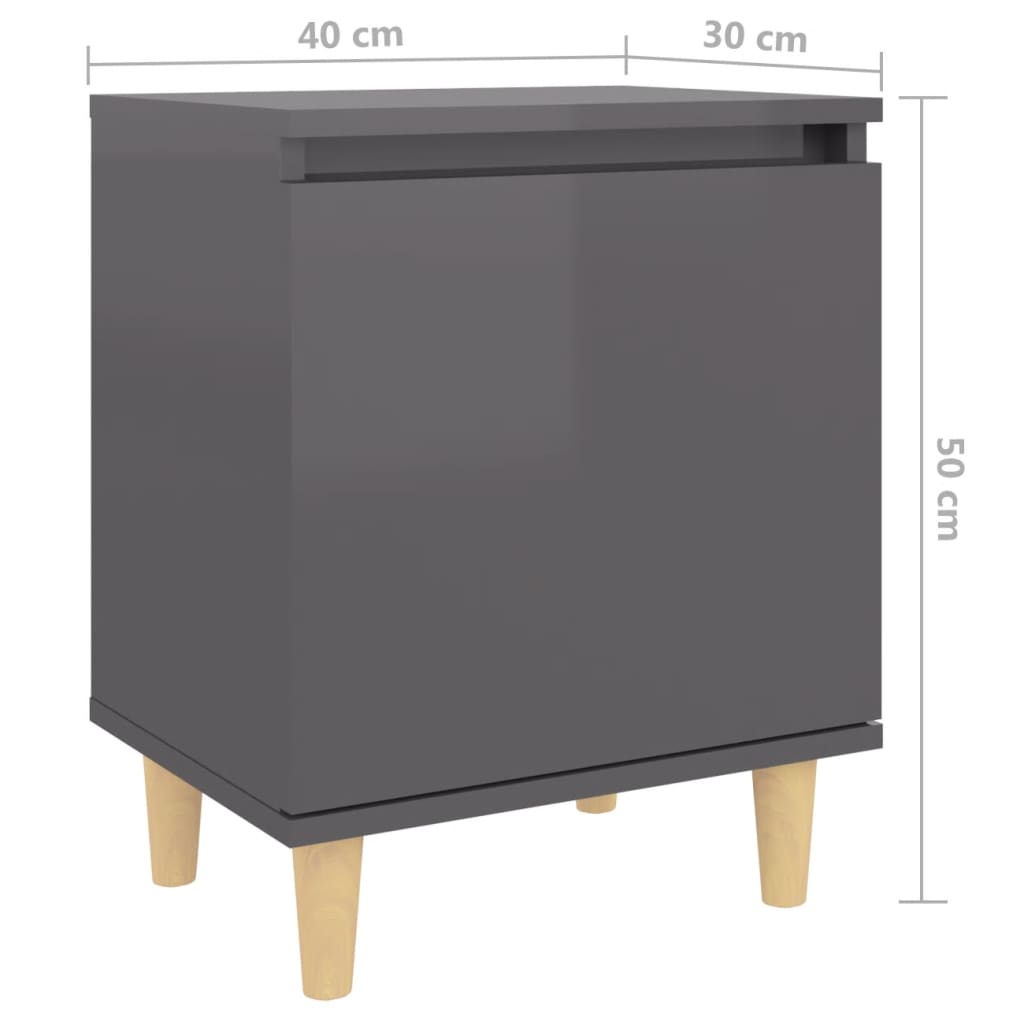 Nachtkastjes 2 st met houten poten 40x30x50 cm hoogglans grijs is nu te koop bij PeponiXL, paradijselijk wonen!