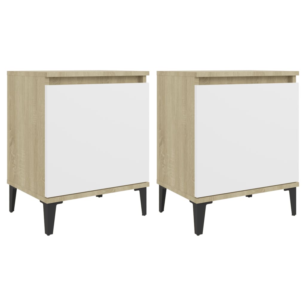 Nachtkastjes met metalen poten 40x30x50 cm sonoma eiken en wit is nu te koop bij PeponiXL, paradijselijk wonen!