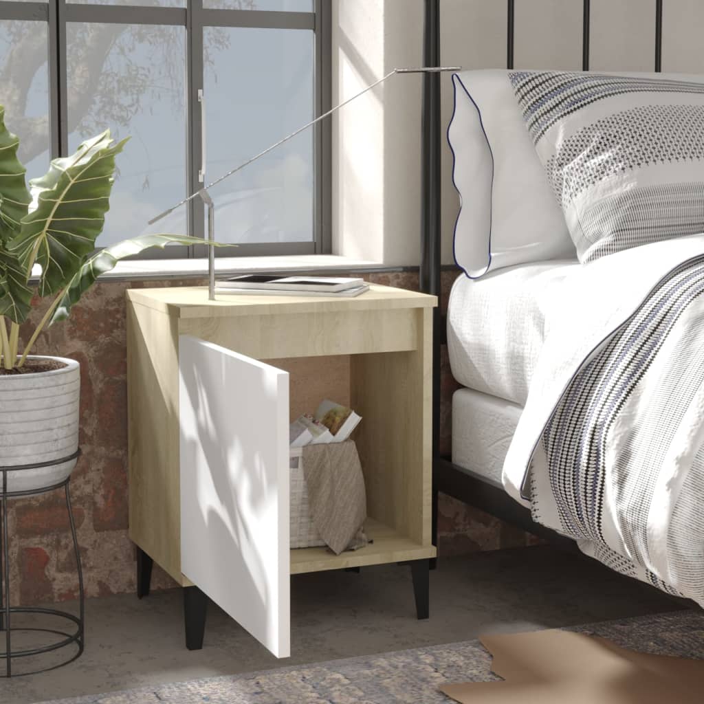 Nachtkastjes met metalen poten 40x30x50 cm sonoma eiken en wit is nu te koop bij PeponiXL, paradijselijk wonen!