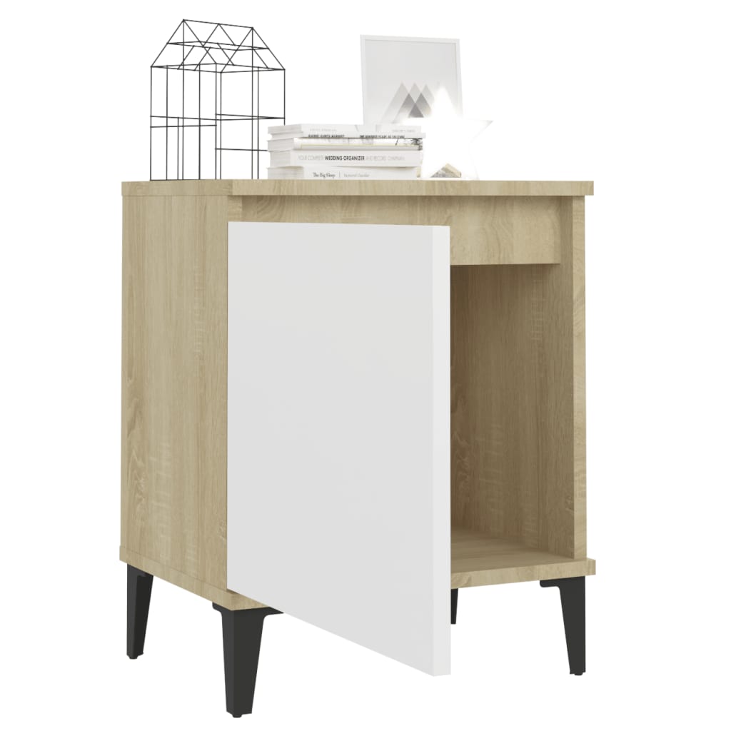 Nachtkastjes met metalen poten 40x30x50 cm sonoma eiken en wit is nu te koop bij PeponiXL, paradijselijk wonen!
